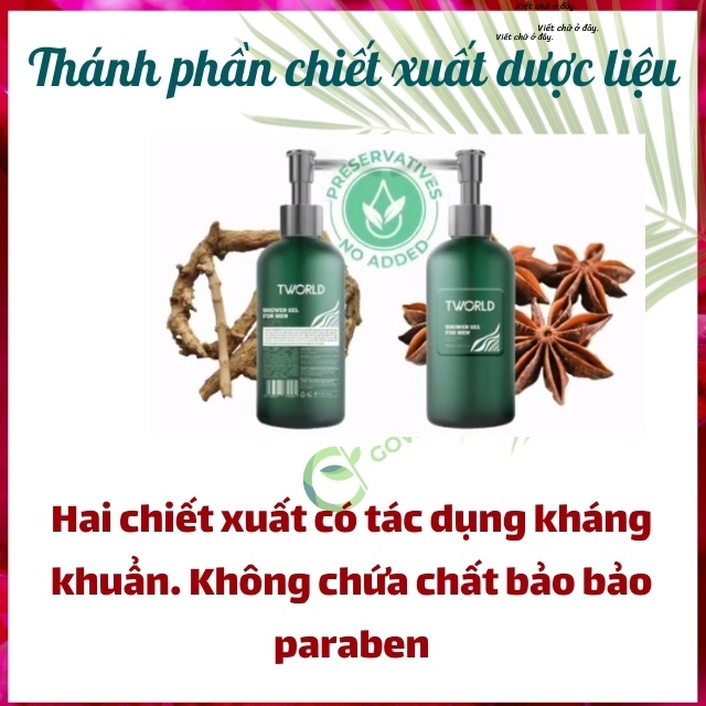 [Cao Cấp]Sữa Tắm Nam Tworld An Toàn Không Độc Hại, Làm sạch,Tẩy Da Chết, Giữ Ẩm, Hết Hôi, Không Chứa Paraben,Thiên Nhiên