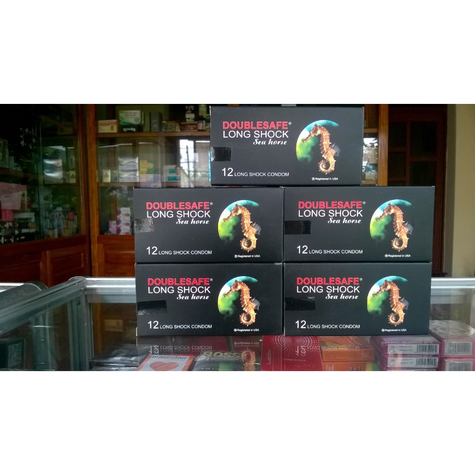 Bao cao su Cá Ngựa Doublesafe Long Shock, Kéo Dài Thời Gian, Size nhỏ 49mm hộp 12 (small size condom)