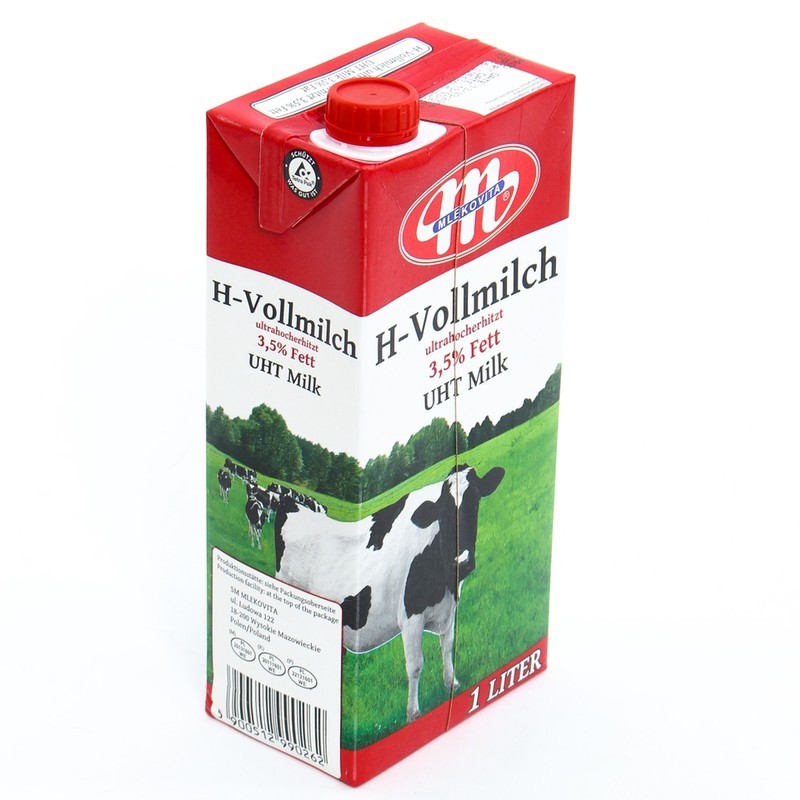 Sữa tươi Ba Lan Không Đường Mlekovita H-vollmilch UHT Milk 3.5% hộp 1L