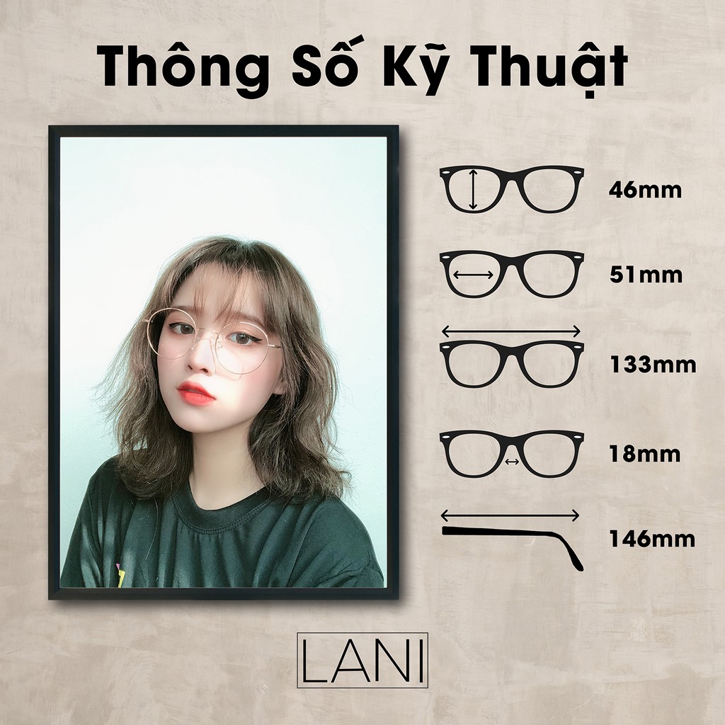 Gọng kính cận nam nữ tròn nhỏ kim loại thanh mảnh ulzzang Lani 2626 - Mắt kính có độ theo yêu cầu