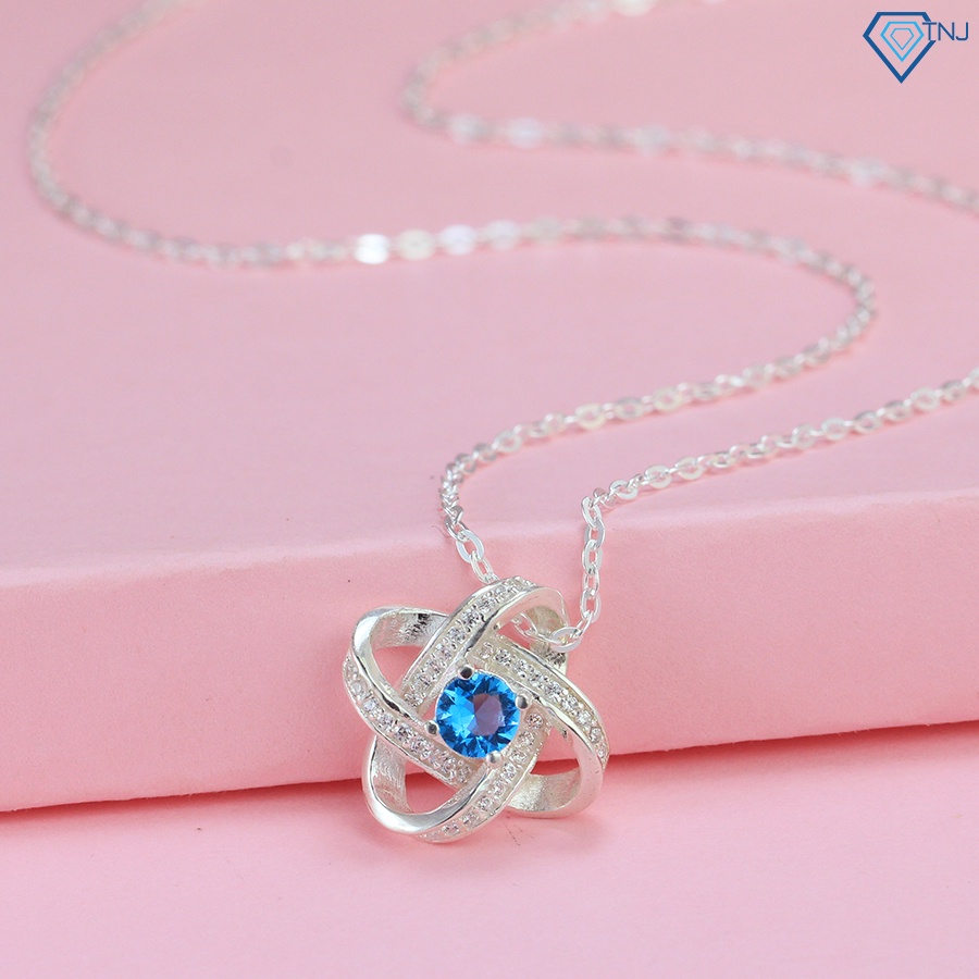 Vòng cổ nữ bạc thật mặt bông hoa đính đá xanh dương DCN0611 - Trang Sức TNJ
