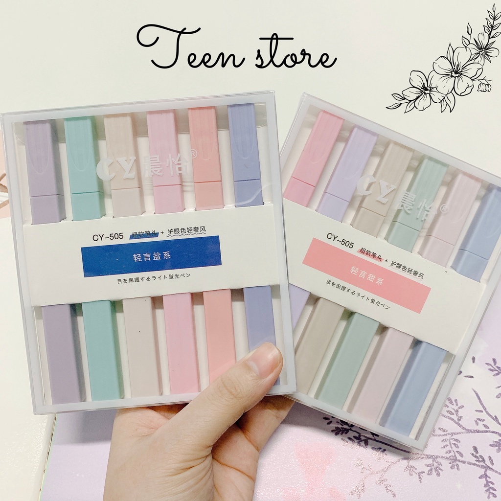 Bút Highlight Pastel dạ quang siêu xinh cute tiện lợi phong cách Hàn Quốc 6 Màu Sắc Trẻ Trung