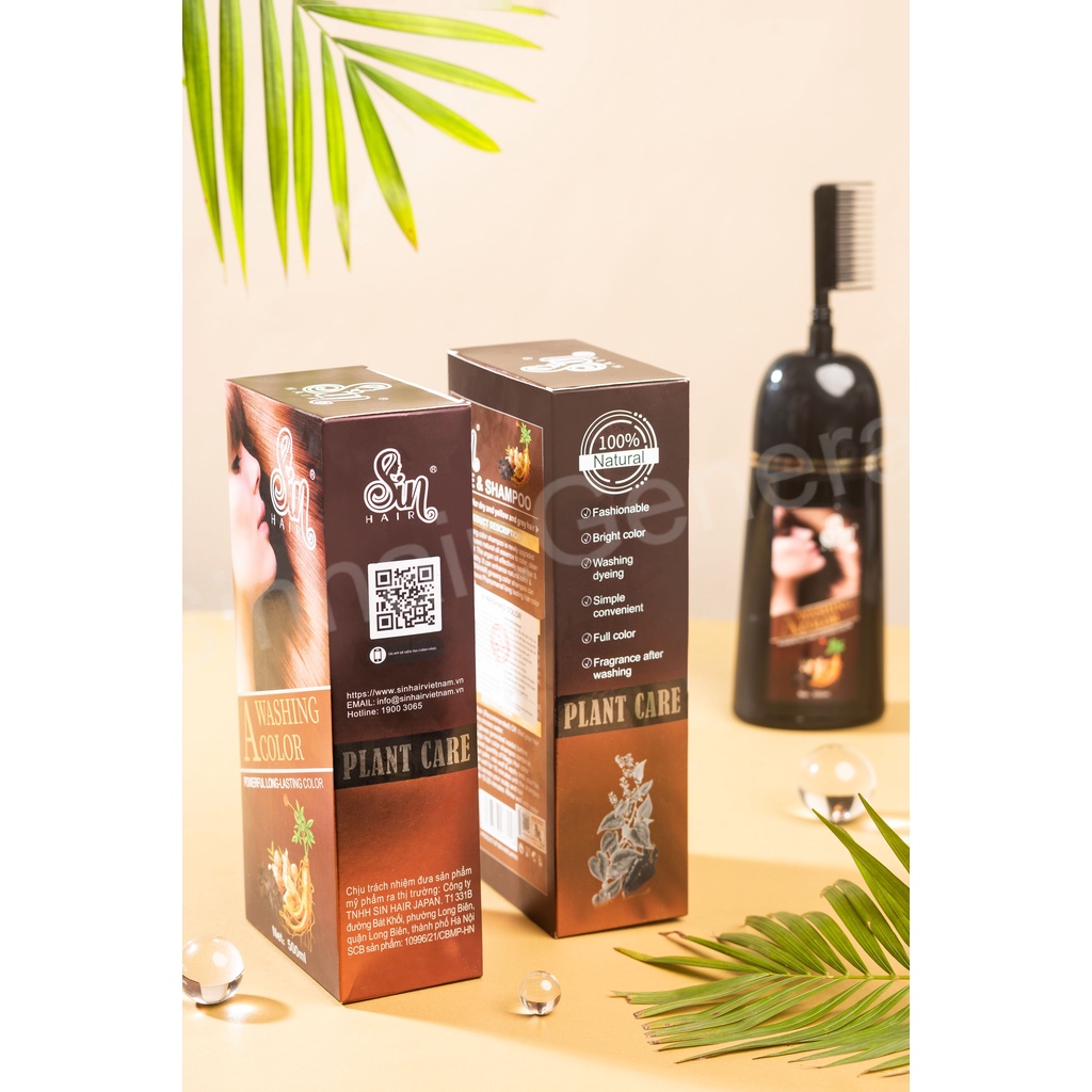 Combo 2 Chai Dầu Gội Phủ Bạc SIN HAIR, Nhuộm Tóc Màu Nâu Tại Nhà 500ml