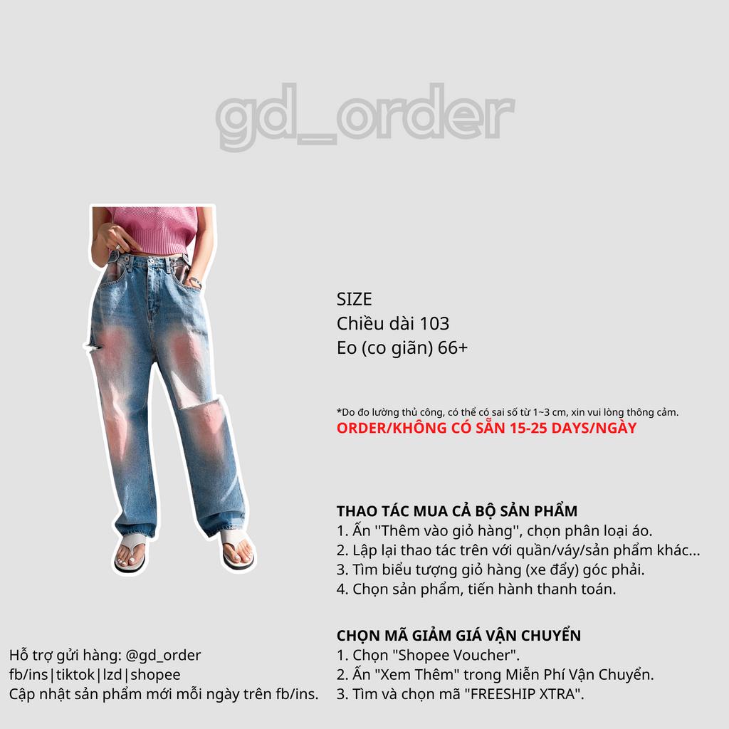 Q13|Quần jeans bò nữ ống rộng lưng cao rách gối phun màu hàn quốc basic dễ mặc đi học, đi chơi gd_order