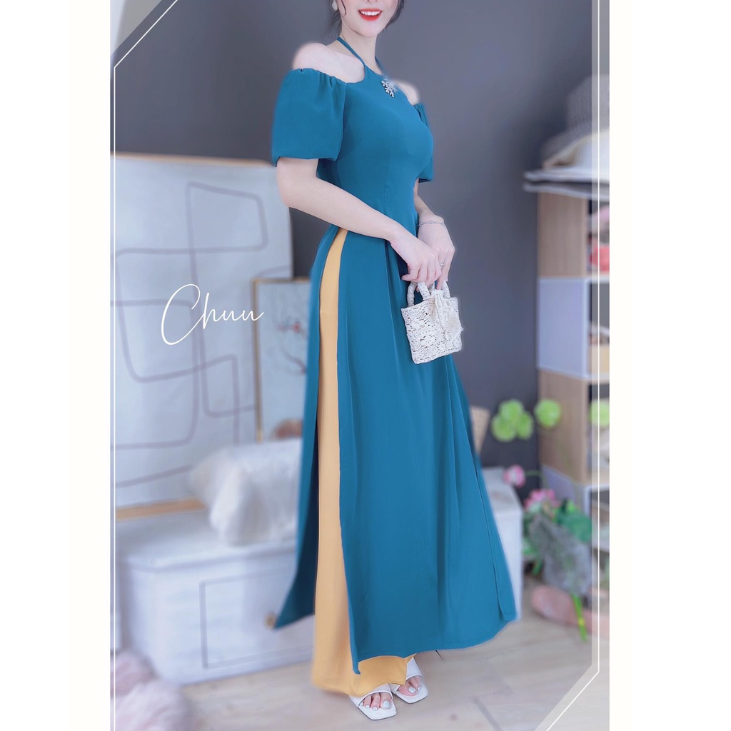 Áo dài cách tân nữ kiểu cổ yếm trễ vai quyến rũ CHUU AD8063 - không kèm quần