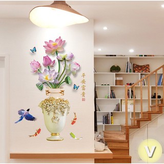 Decal dán tường bình hoa sen