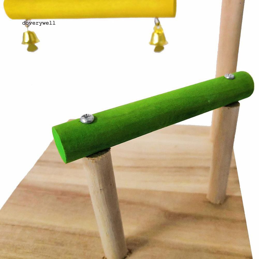 Bộ đồ chơi xích đu gỗ nhiều màu kích thước 15x15x27cm gắn chuông dễ thương dành cho vẹt nuôi