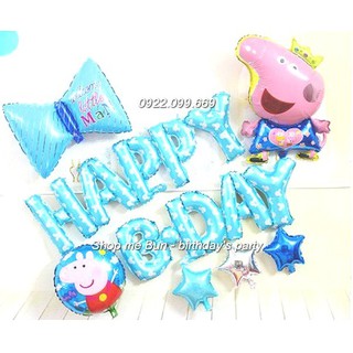 Bóng trang trí sinh nhật Happy Birthday hình peppa pig màu xanh (Set đủ như ảnh)