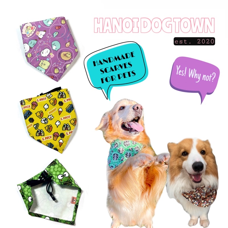 D - KHĂN YẾM HANDMADE CHÓ MÈO CHẤT LIỆU POLYESTER KHÔNG THẤM NƯỚC