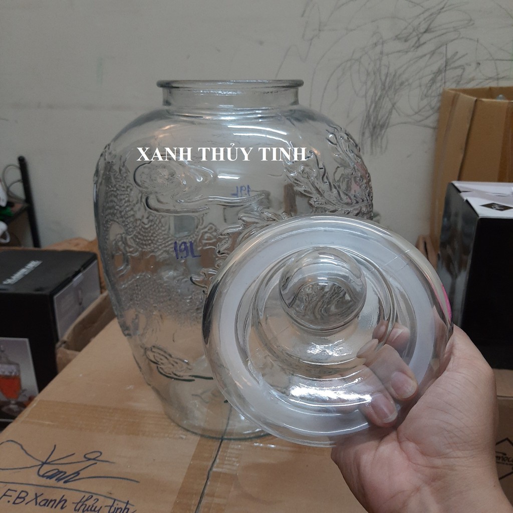 Chum thủy tinh họa tiết rồng phượng, dày dặn - Dung tích - 19 lít