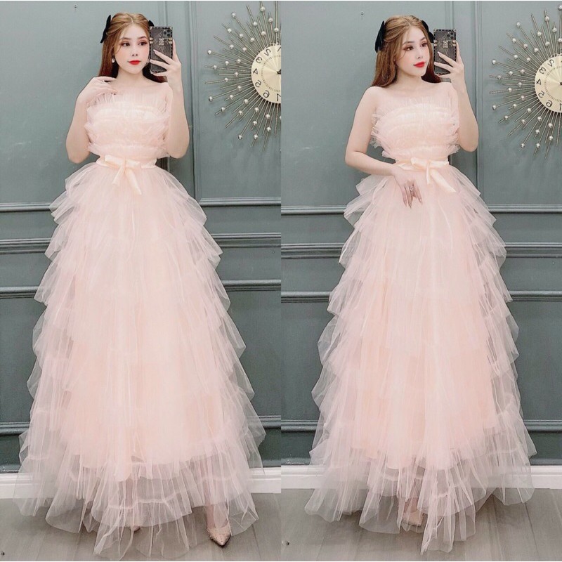 Đầm maxi dự tiệc cúp ngực xếp tầng TRIPBLE T DRESS - Size M/L (kèm ảnh/video thật) MS270V