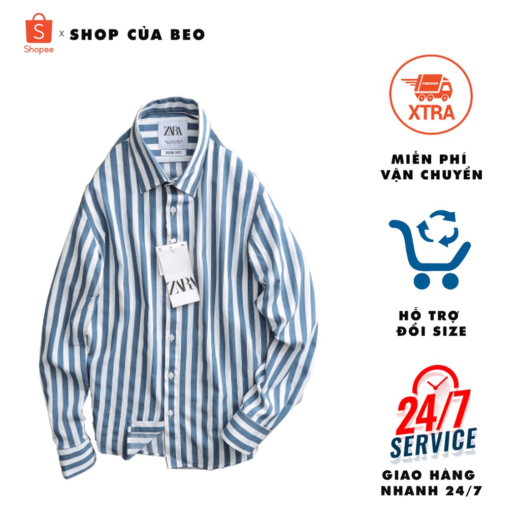 [FREESHIP] Áo sơ mi sọc [ZARA] [BAO ĐỔI TRẢ] cotton siêu mịn mát