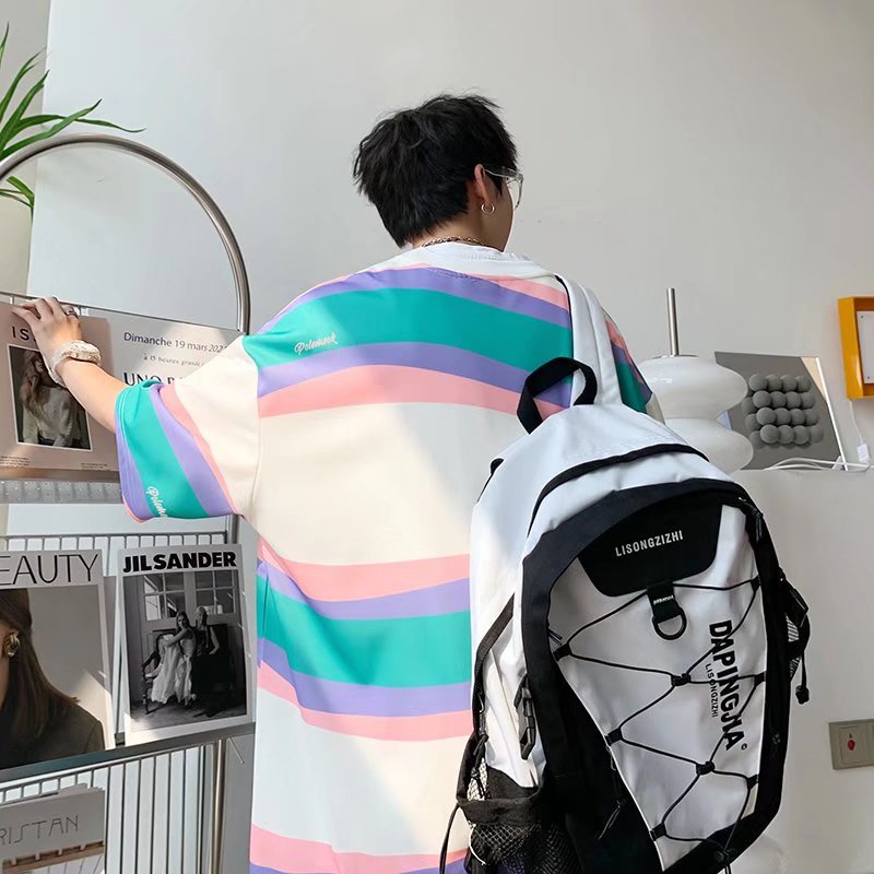 Áo Thun Ngắn Tay Họa Tiết Sọc Màu Sắc Tương Phản Thời Trang Cho Nam