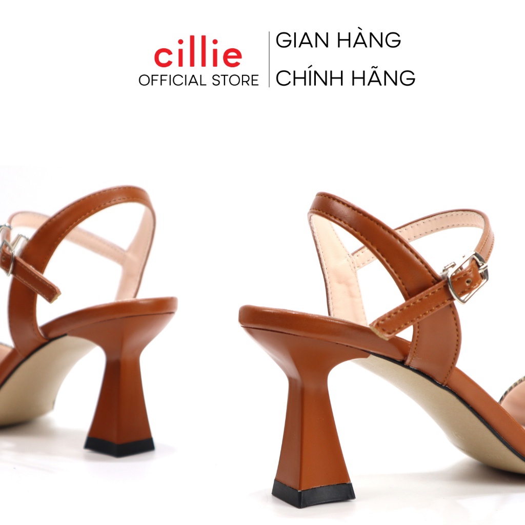 Giày sandal cao gót quai ngang basic gót nhọn 7cm đi học đi chơi đi làm Cillie 1023