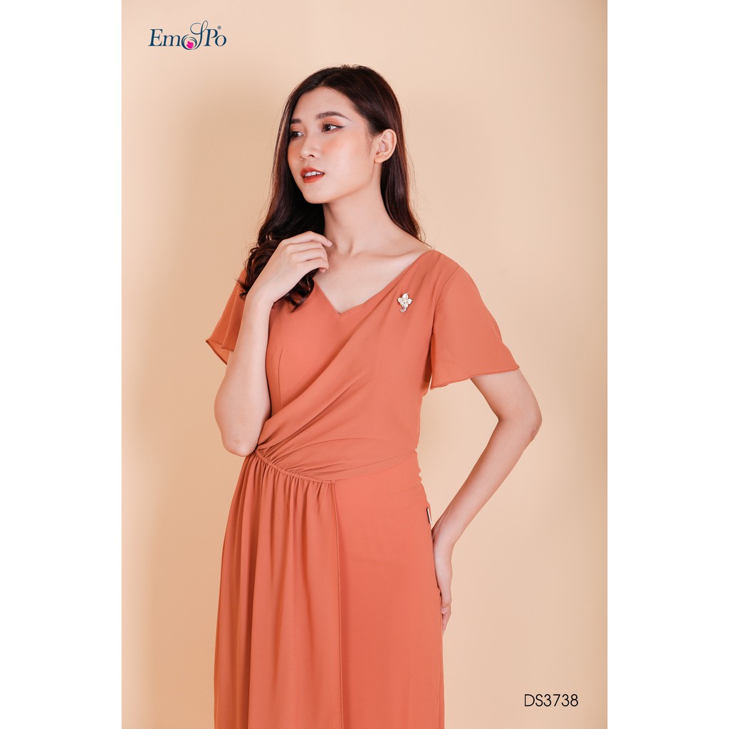 Đầm ôm cổ tim, tà bong rúm ly Emspo DS3738 (Xanh, Nâu)