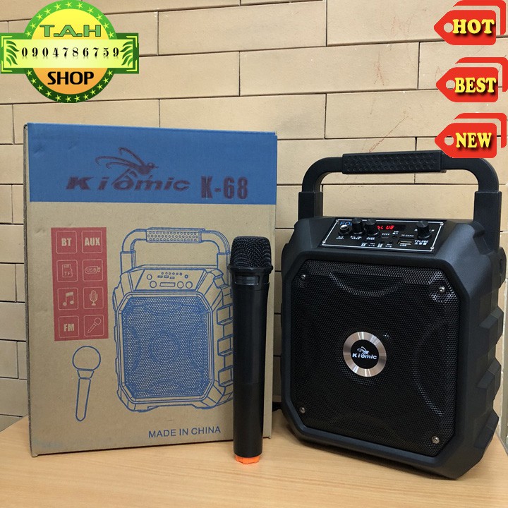 Loa Bluetooth Karaoke Công Suất Cực Lớn, Loa Xach Tay Mini KIOMIC K68(Tặng Kèm Micro Không Dây)