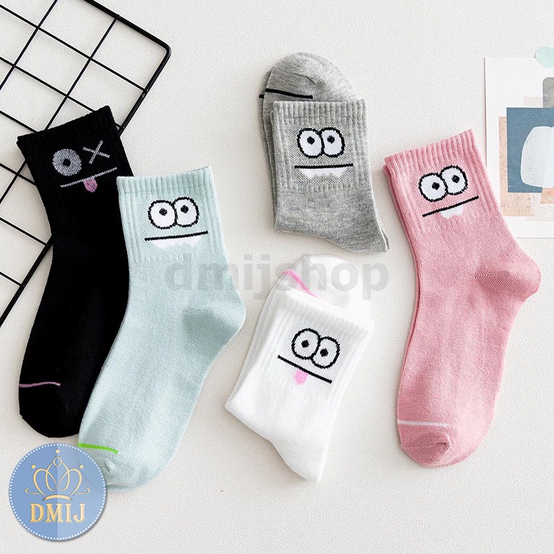 Set 5 đôi tất nữ cổ cao nhiều màu vớ nữ cổ cao họa tiết đôi mắt TD44