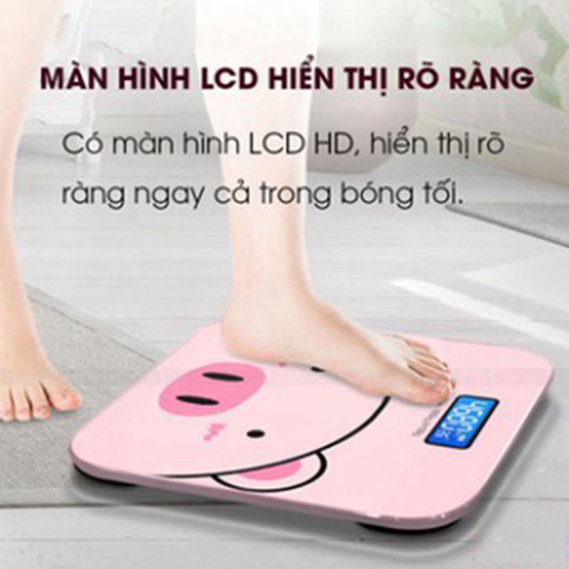 Cân Sức Khỏe, Cân Điện Tử HeoHồng, Pin Tiểu, KínhCườngLực, Màn Hình Điện Tử Kèm Đo Nhiệt ĐộPhòng, Đồ Gia Dụng