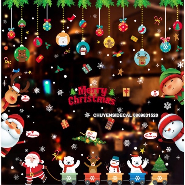 Combo Decal dán tường Noel - Noel kéo phối Noel chào ( 2 tấm )