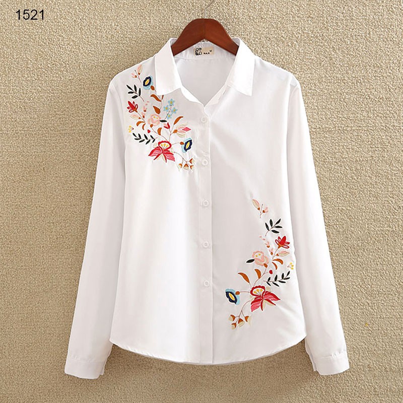 Áo sơ mi tay dài thêu hoa cho nữ có cỡ lớn 4XL 5XL