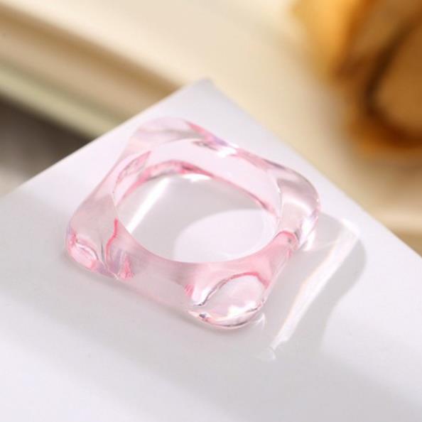 (0248) Nhẫn Nhựa Resin Thạch Vuông Trong Nhiều Màu Xu Hướng