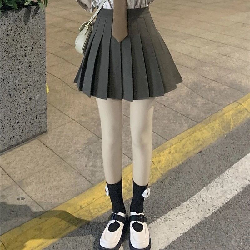 Set Áo Sơ Mi Ngắn Tay Kẻ Sọc Và Chân Váy Xếp Ly Phong Cách Retro Cho Nữ
