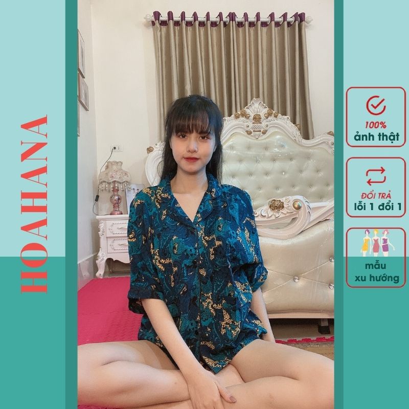 Đồ bộ nữ pijama mặc nhà dễ thương lụa ngủ áo cộc quần đùi cánh dơi HOAHANA DD01