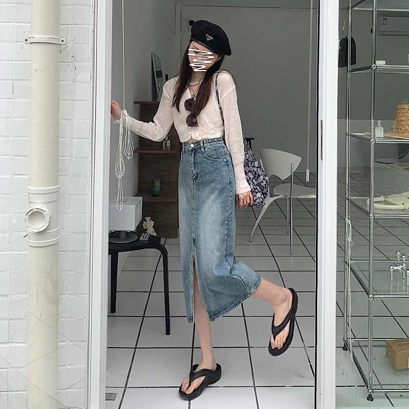 Chân váy jean Dáng Chữ A Lưng Cao Phong Cách Hàn Quốc Thời Trang Cho Nữ