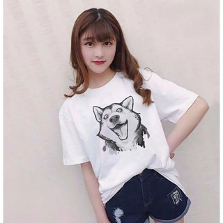 Áo thun nữ tay lỡ unisex in hình chú chó alaska dlx