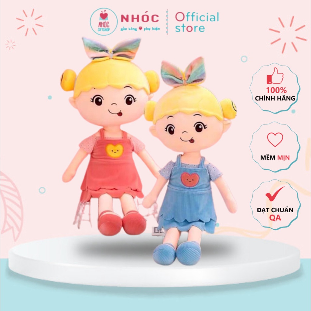 Gấu Bông Búp Bê Búi Tóc Váy Yếm Thêu Tim Bông Mềm Hàng Cao Cấp Đồ Chơi Cho Bé An Toàn Dễ Thương Size Lớn Nhiều Màu -NHÓC