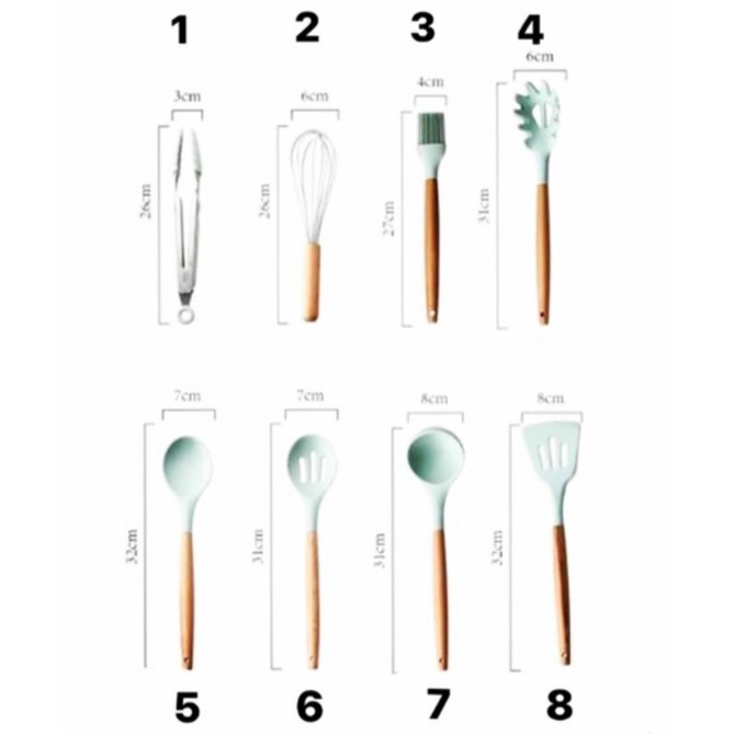 Bộ dụng cụ làm bếp 11 món kèm hộp đựng, chất liệu silicone chịu nhiệt kèm cán gỗ cao cấp