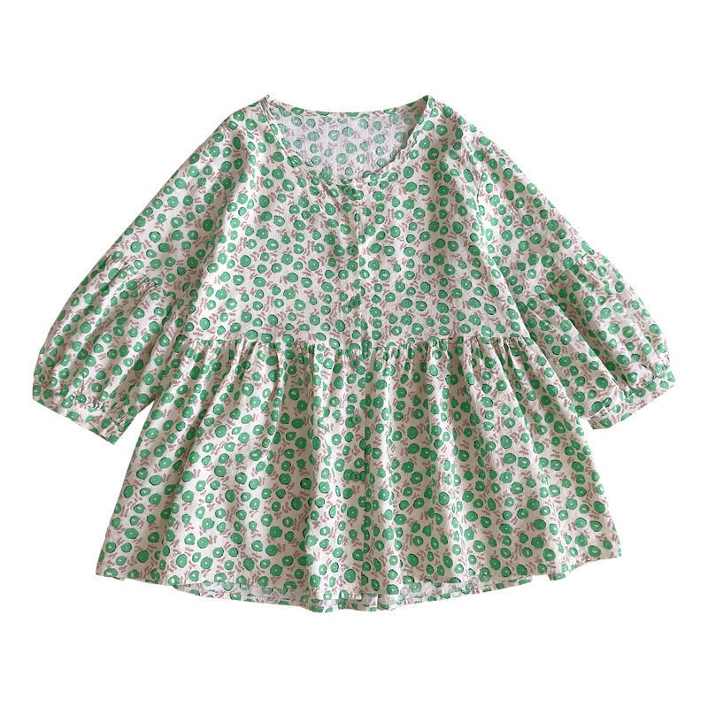 Áo cotton Lanh Cổ Tròn Tay Phồng Họa Tiết Hoa Đơn Giản Thời Trang Phong Cách Hàn Quốc Cho Nữ