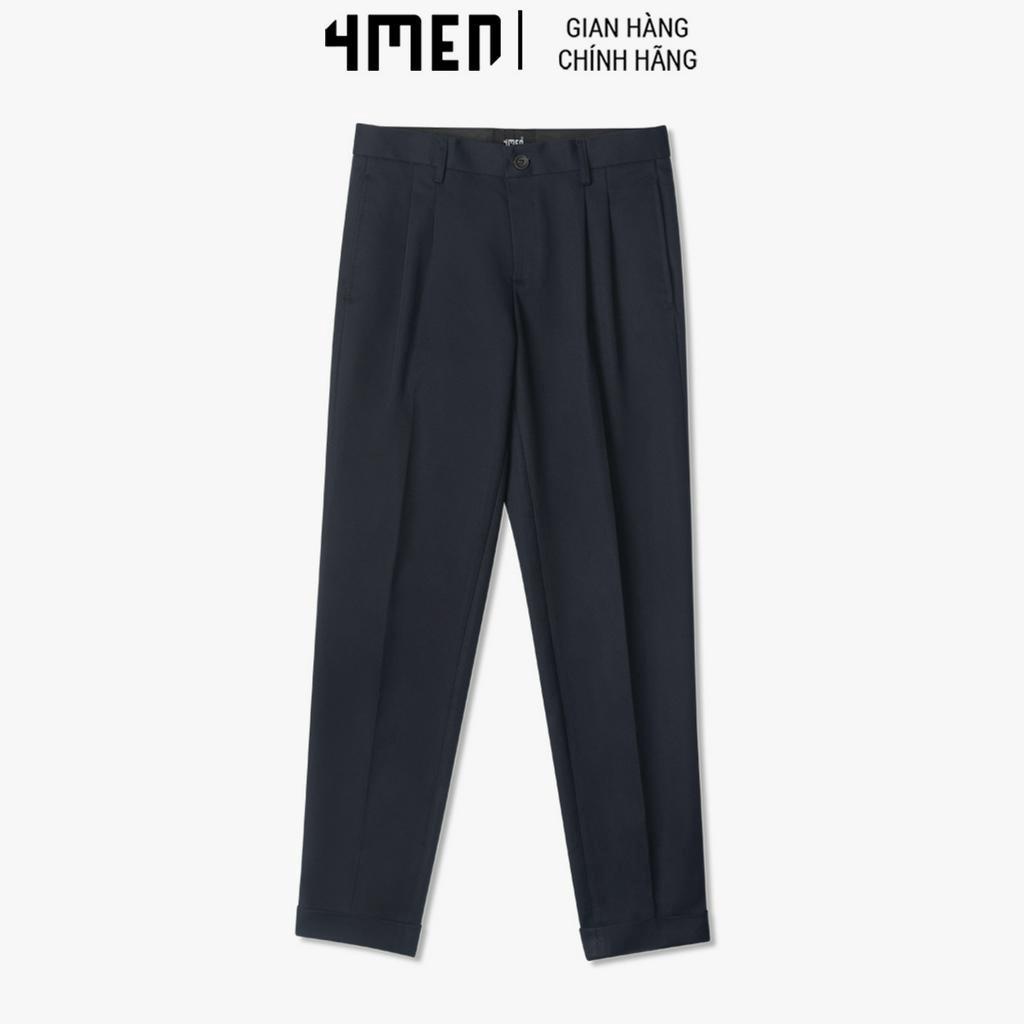 Quần Tây Nam Xếp Li Thêu Form Slim-Cropped 4MEN QT055 tôn dáng, vải mềm mịn, co giãn thoải mái, hạn chế nhắn, trẻ trung