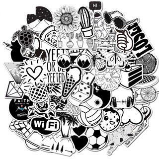 Sét 60 Sticker BLACK and white đen trắng ép lụa có đề can bóc dán