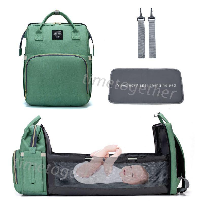 time* 2 IN 1 Folding Crib Backpack Multifunctional Large-Capacity Diaper Bag