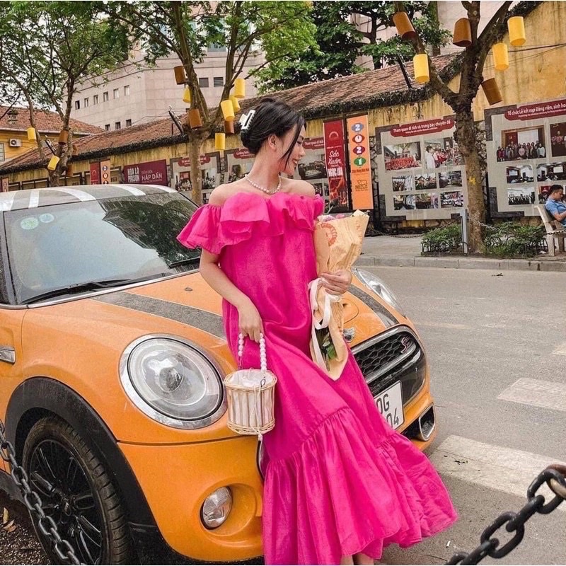 Váy đầm maxi đi biển  trễ vai dáng dài xoè đuôi cá đi du lịch MS015