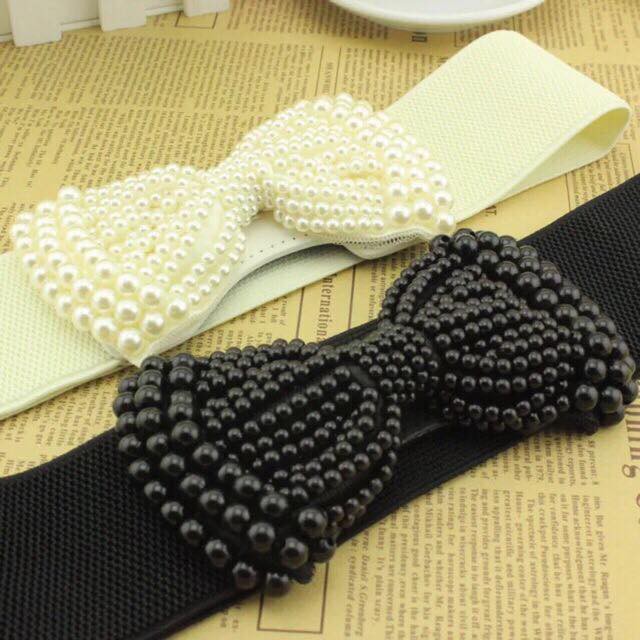 Đai váy chun co giãn kết nơ hạt bản 6cm