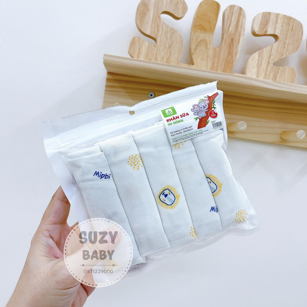 Set 5 Khăn sữa MIPBI 2 lớp cotton in hình 30x30cm 100% vải cotton không xù không bai Việt Nam