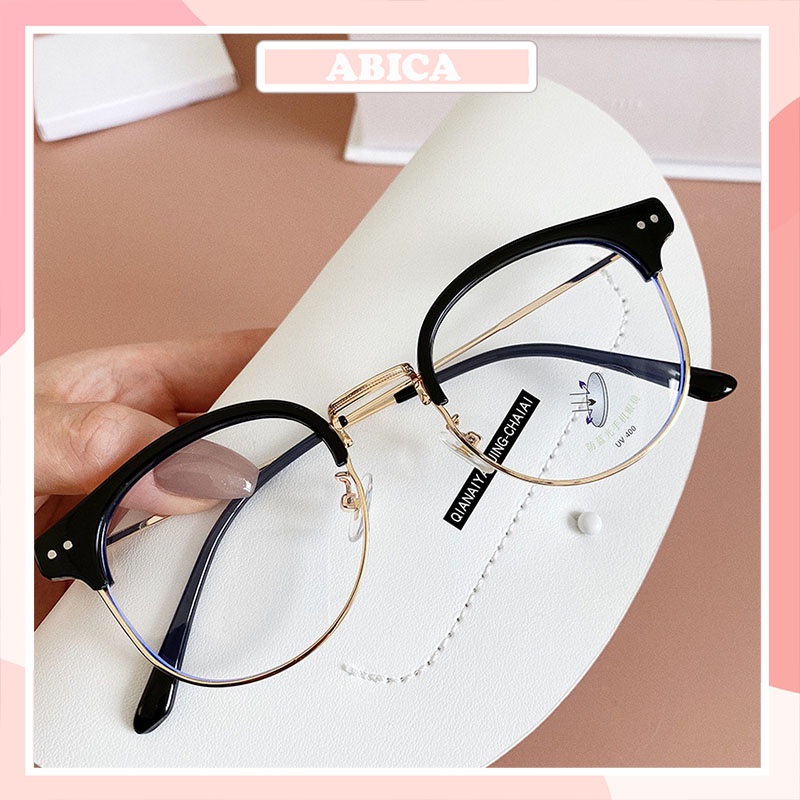 Kính cận thời trang mắt tròn cao cấp phong cách Hàn Quốc giả cận chống tia UV đẹp sang trọng ABICA 048