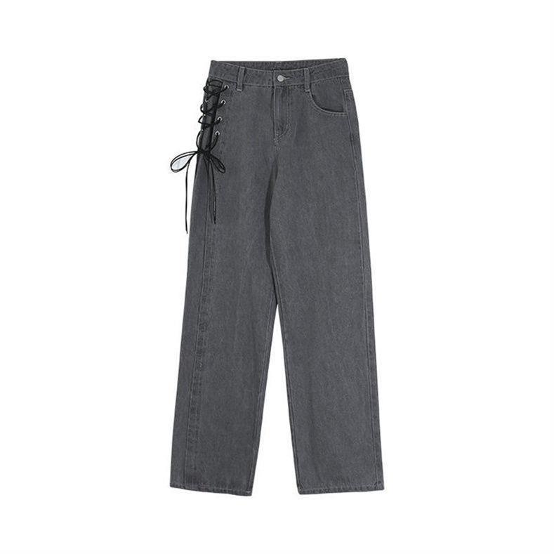Quần Yếm Jean Ống Rộng Màu Xám Khói Thiết Kế Mới Thời Trang Mùa Thu Theo Phong Cách Hàn Quốc Cho Nữ