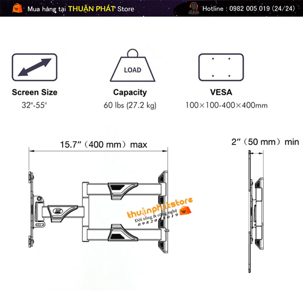 Giá Treo Tivi Xoay Đa Năng NB P4 32 - 55 inch - Giá Treo Tivi Góc Tường - Chính Hãng NorthBayou
