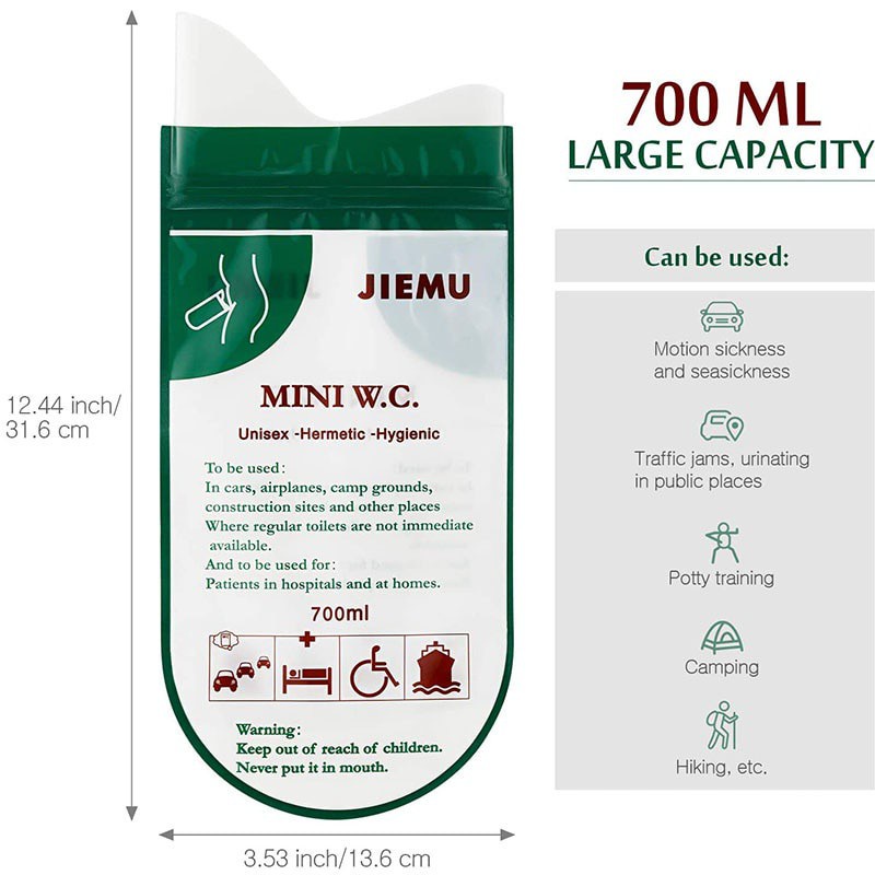 Set 4 Túi Đi Vệ Sinh 700ml Mini Tiện Lợi Cho Nam Nữ