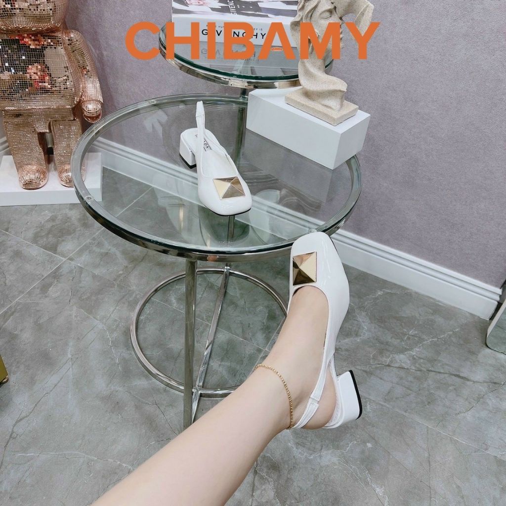 Giày cao gót nữ đính đá kim loại vuông KIM TỰ THÁP, giày bít mũi CHIBAMY cao 3cm