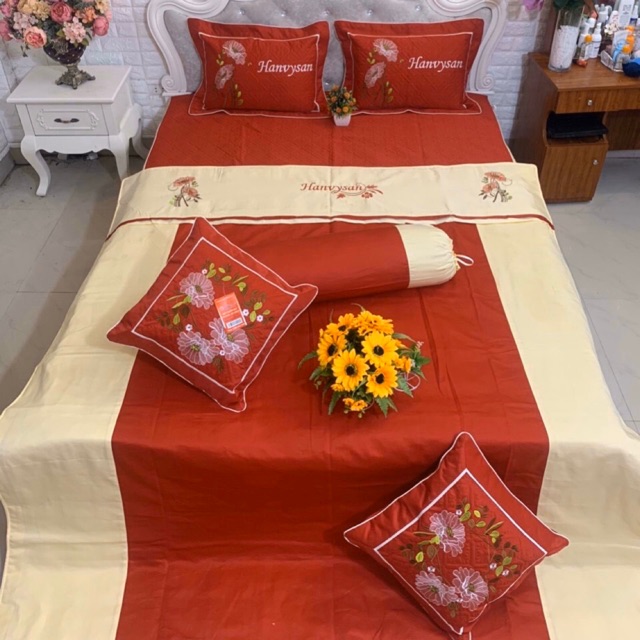 Trọn Bộ Ga Gối Satin Cottong Bộ 7 món được chọn mầu chọn mẫu