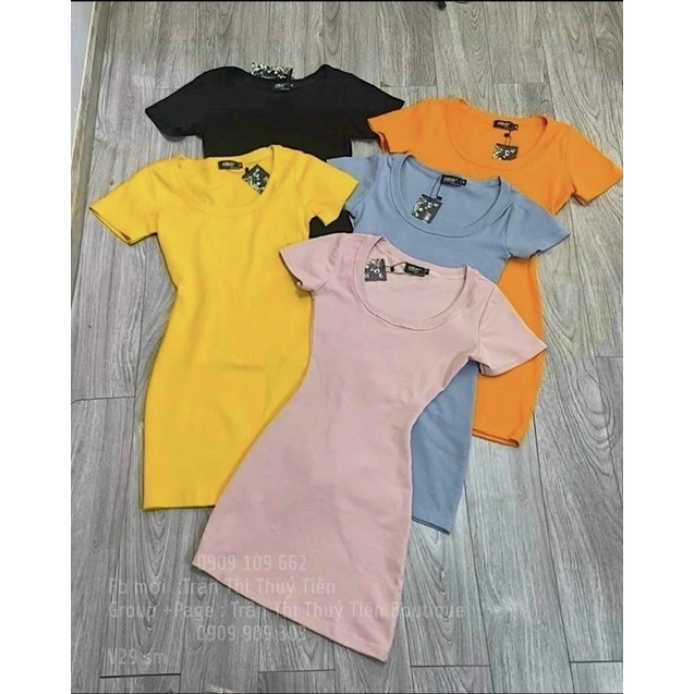 Đầm ôm body kiểu cổ U viền to chất vải thun Borip