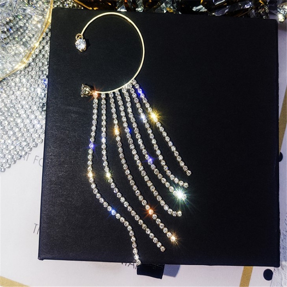 Khuyên kẹp vành tai tua rua đính kim cương lấp lánh không xỏ lỗ