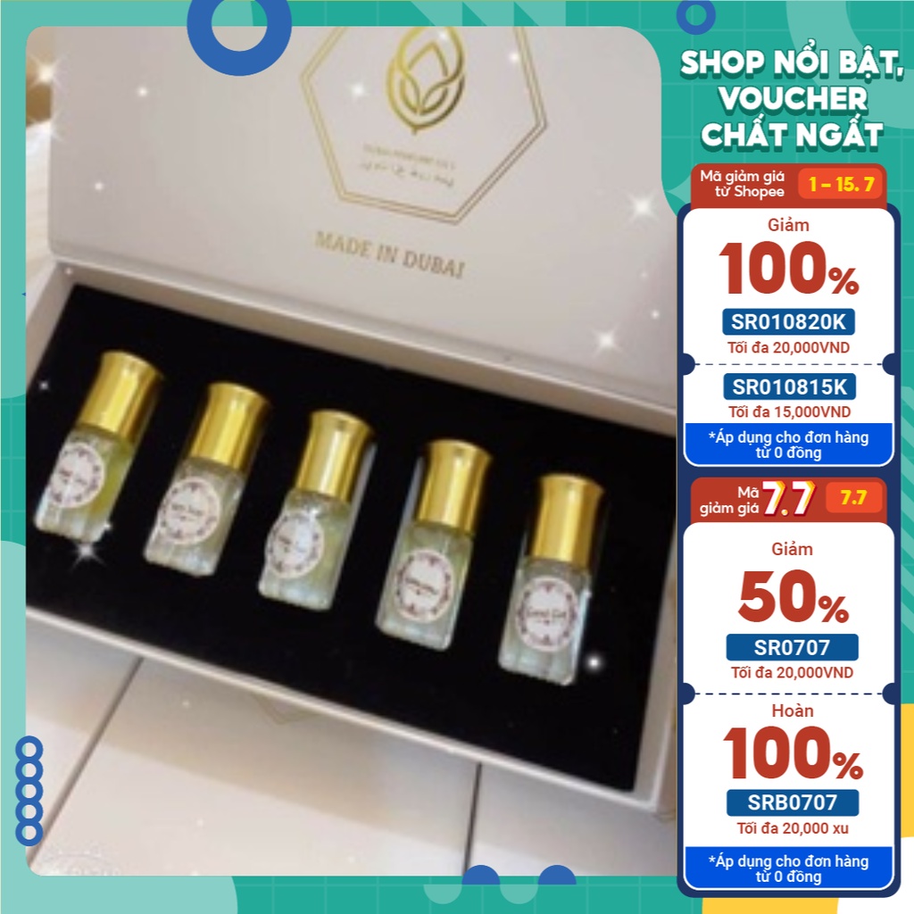 Set 5 chai tinh dầu nước hoa Dubai chai mini 3ml dạng lăn, đa dạng mùi hương, có bán lẻ