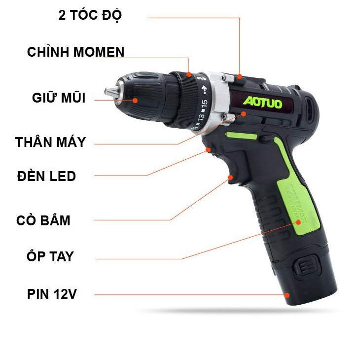 [Bảo Hành 1 Đổi 1] Máy khoan pin, Máy bắt vít mini cầm tay Aotuo 12V có đảo chiều