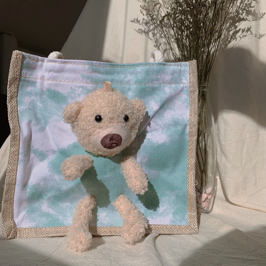 Túi cói đính gấu Teddy Bear dễ thương LittleThings