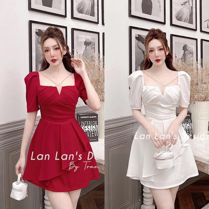 Váy vạt chéo cổ vuông